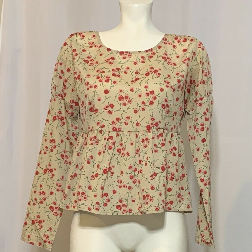 Lily White Red Floral Blouse Medium